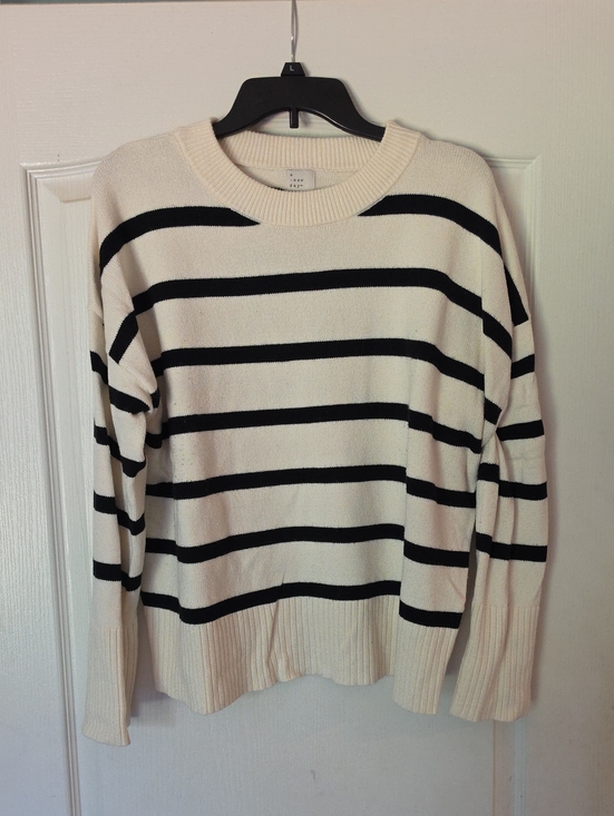 a new day Sweaters - Cream and Black Striped Crewneck Sweater